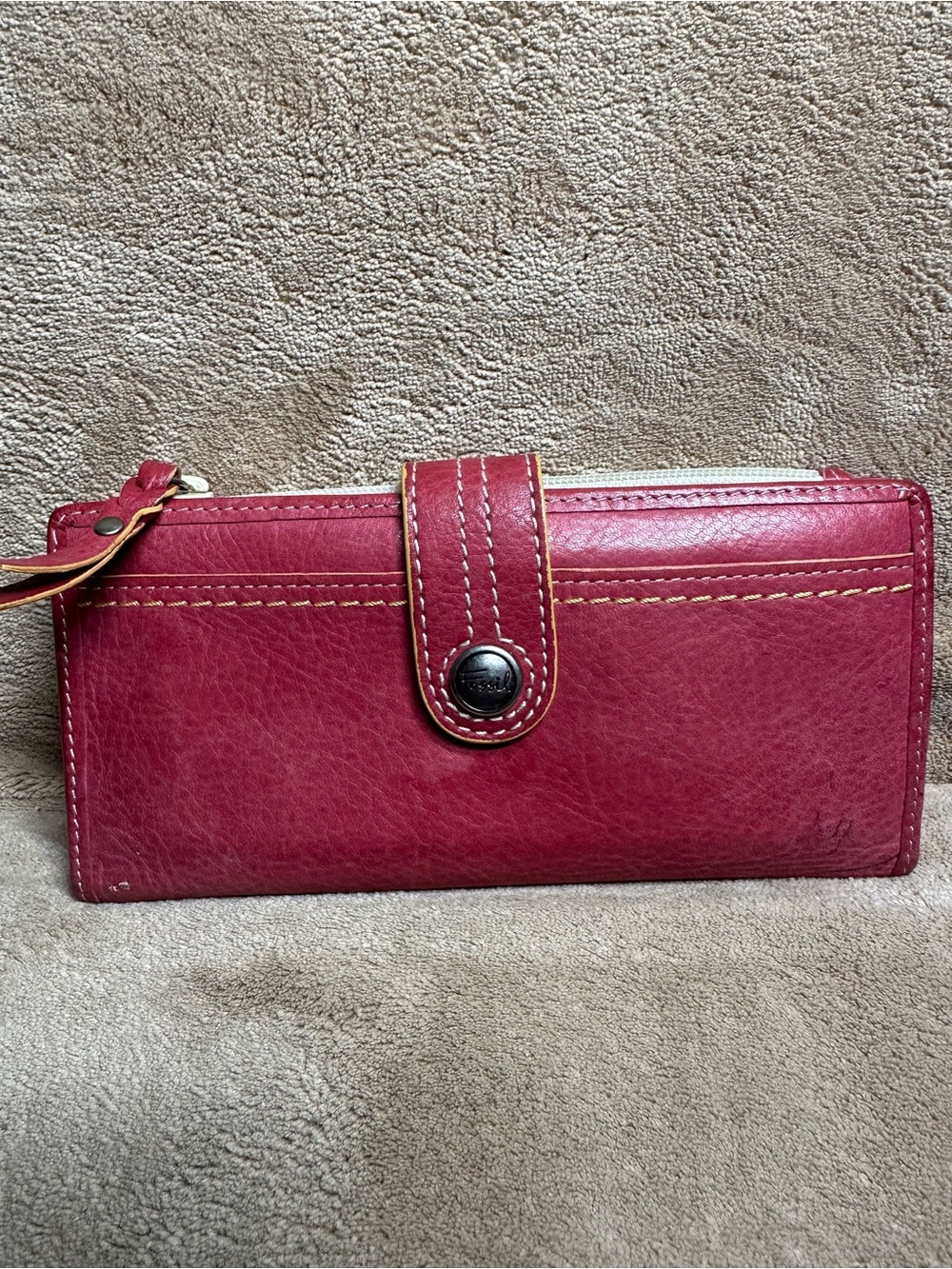 Fossil Red Leather Snap Wallet